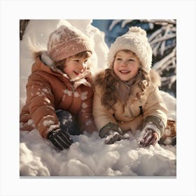 Children Playing In The Snow Canvas Print