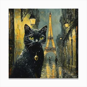 Black Cat In Paris 10 Canvas Print