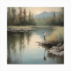 Heron On The River Canvas Print