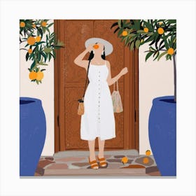 Illustration Of A Woman Holding Oranges Canvas Print