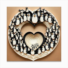 Penguins In A Heart 2 Canvas Print