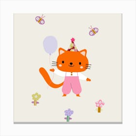 Cute cat with flowers and butterflies. 1 Canvas Print
