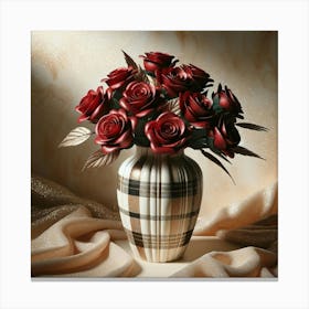 Roses In A Plaid Vase Canvas Print