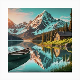 Canoe On Lake Canvas Print