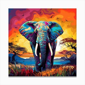 Elephant At Sunset 3 Canvas Print