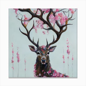 Deer With Cherry Blossoms Canvas Print