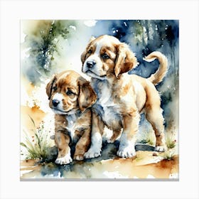 Two Puppies Playing Canvas Print