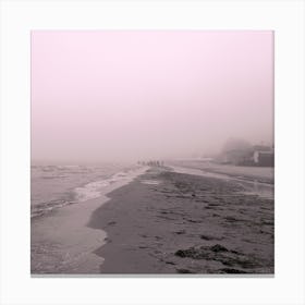 Fog Sea Gray grey Pink Beach Rain square art photo people crowdscape bedroom bathroom living room Canvas Print