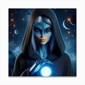 Blue Woman Holding A Blue Ball Canvas Print