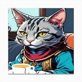 Cat With A Cup Of Tea Canvas Print
