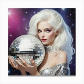 Woman With White Hair Holding A Disco Ball Art Print 1 Stampe su tela