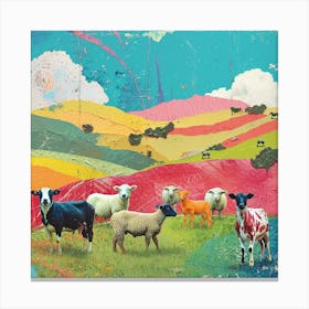 Rainbow Farm Animals In The Field Canvas Print