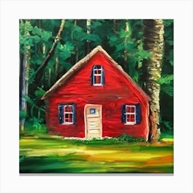 Red House In The Woods 1 Canvas Print