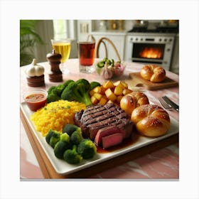 Steak, potatoes And Broccoli Canvas Print