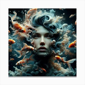 Underwater Girl With Koi Fish Canvas Print