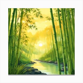 A Stream In A Bamboo Forest At Sun Rise Square Composition 189 Canvas Print
