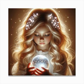 Little Girl Holding A Crystal Ball 3 Canvas Print