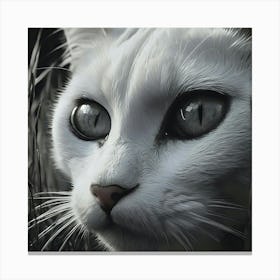 White Cat In The Grass 1 Canvas Print