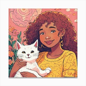 Girl Holding A Cat Canvas Print