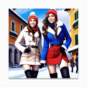 Two Girls In Winter Clothes Canvas Print