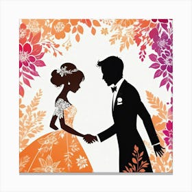 Bride And Groom Silhouettes Canvas Print