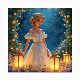 Princess Diana Surrounded By Watercolor Lanterns And Fairy Lights 1 Canvas Print