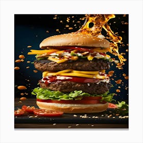 Burger Splashing Canvas Print