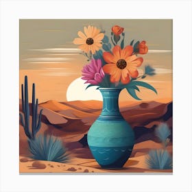 Flower vase decorated with desert landscape, blue, orange and pink Canvas Print