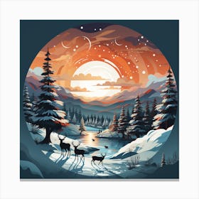 Winter Landscape With Deer 4 Canvas Print