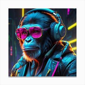 Chimpanzee With Headphones Canvas Print
