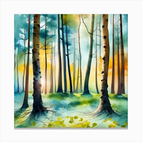 Watercolor Of Birch Trees Canvas Print