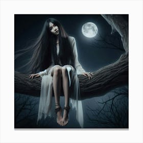 Girl Sitting On A Tree Canvas Print