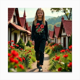 Little Girl With Flowers Canvas Print