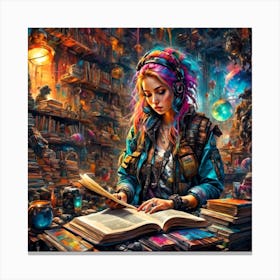 Girl In A Library Canvas Print