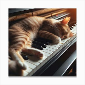 Cat Sleeping On Piano 4 Canvas Print