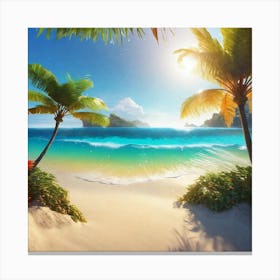 Beach Scene With Palm Trees 5 Canvas Print