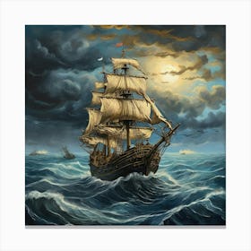 Sailing Ship In Stormy Seas Canvas Print