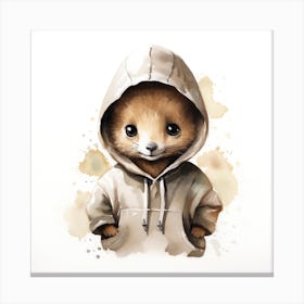 Watercolour Cartoon Wallaby In A Hoodie 3 Canvas Print