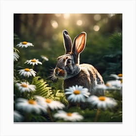 Woodland Rabbit and Daisies 1 Canvas Print