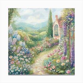 french garden scene with blooming flowers 6 Leinwandbild