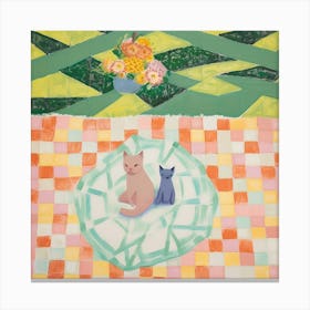 Pastels Cats In A Picnic Blanket Canvas Print