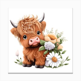 Cow With Flowers Canvas Print