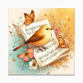 Bird On Music Sheet 2 Canvas Print