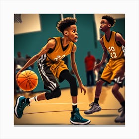 Two Boys Playing Basketball Canvas Print