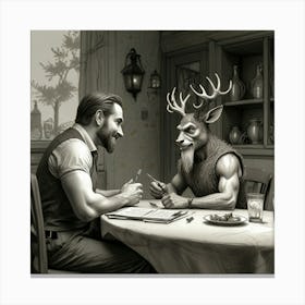 Deer At The Table 1 Canvas Print