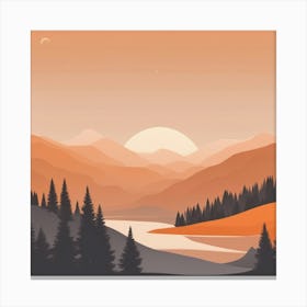 Misty mountains background in orange tone 90 Canvas Print