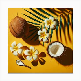 Coconut On Yellow Background Canvas Print