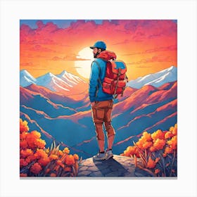 Hiker In The Mountains Canvas Print