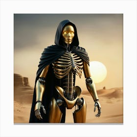 Humanoid Robot With A Golden Metallic Exoskeleton 2 Canvas Print