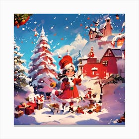 Christmas Girl In Santa Claus Canvas Print